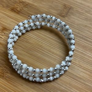 Beaded Wire Wrap White & Silver Colorful Bracelet Metal & Stone Flexible…
